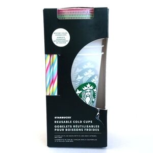 Starbucks Set Of 5 Reusable Color Changing 24 Fl Oz Cold Cups 5 Straws & 5 Lids